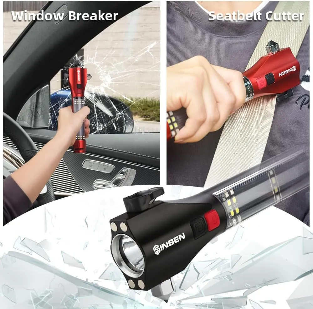 Window Breaker Seatbelt Cutter for Car, Emergency Escape Tool with Compass, Multi Tactical Safety Hammer Rescue Kit