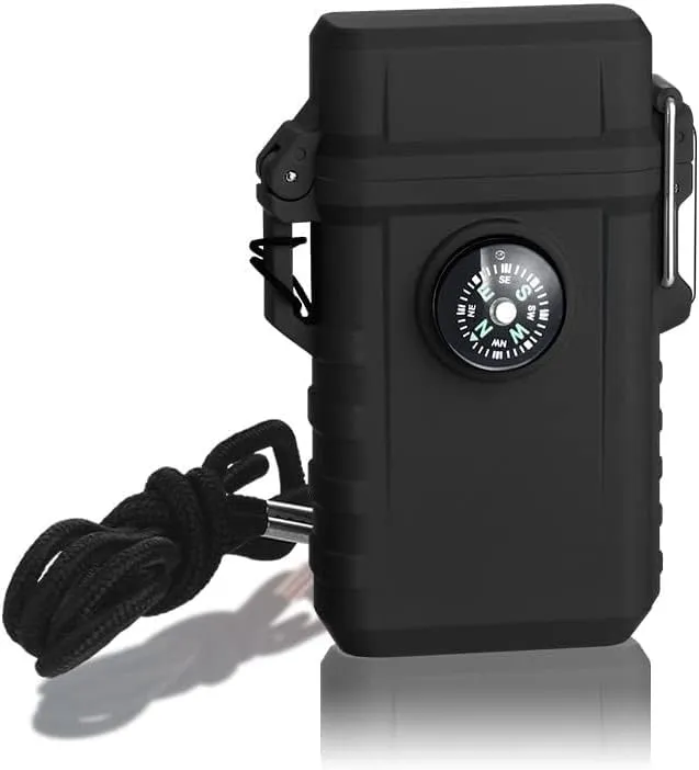 Windproof Lighter with Compass, Jet Flame Butane Gas Lighter, Waterproof Torch Lighter, Suitable for Outdoor Adventure Hunting and Hiking (Fuel not Included)(Black)