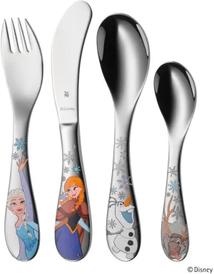 WMF Disney Frozen Children's Cutlery Set 4 Pieces from 3 Years Stainless Steel Cromargan Polished Dishwasher Safe Colour and Food Safe, Stainless Steel, Transparent, 22 x 16 x 3 cm