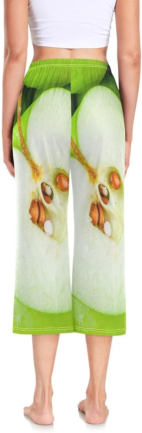 Women's Cotton-like Pajama Pants Three-quarter Trouser Pocket Sleepwear S-2XL