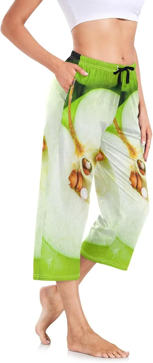 Women's Cotton-like Pajama Pants Three-quarter Trouser Pocket Sleepwear S-2XL