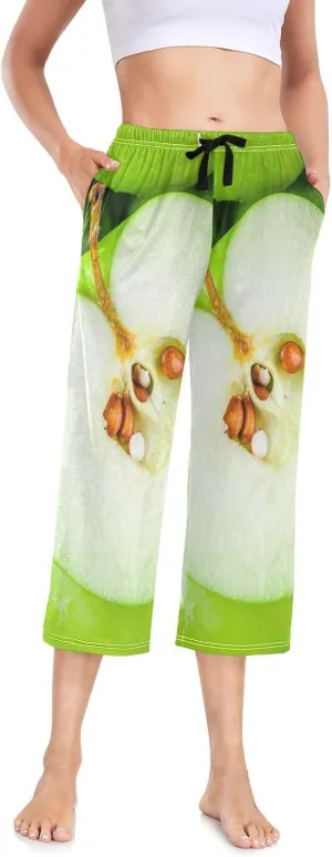 Women's Cotton-like Pajama Pants Three-quarter Trouser Pocket Sleepwear S-2XL