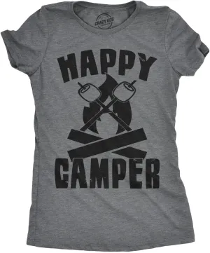 Womens Happy Camper Shirt Funny Camping Hiking Cool Vintage Graphic Tees Retro