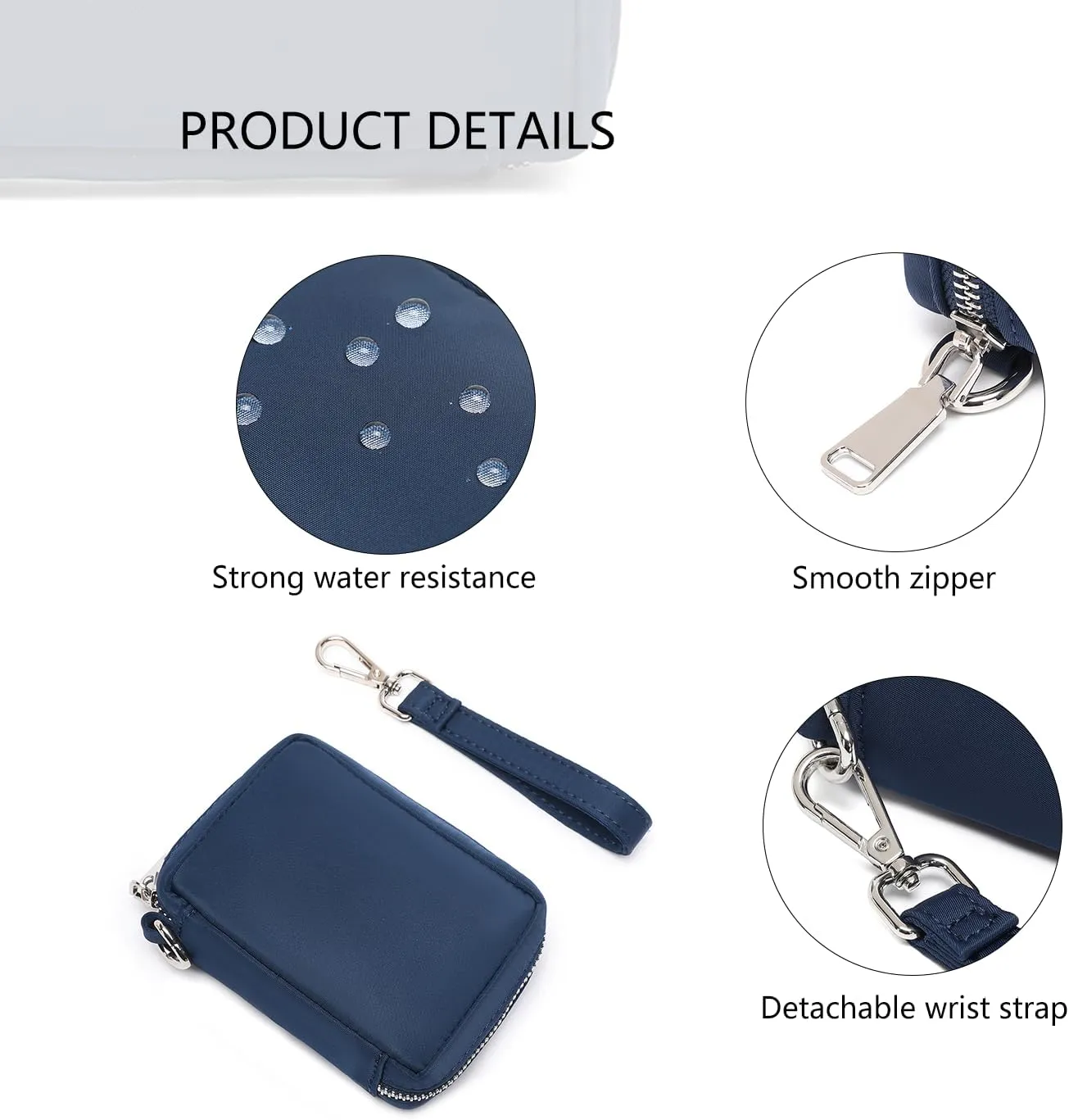 Womens Makeup Bag Wristband Bag Nylon Pouch Lightweight Ideal For Travel And Everyday Use (Nylon/Navy Blue)
