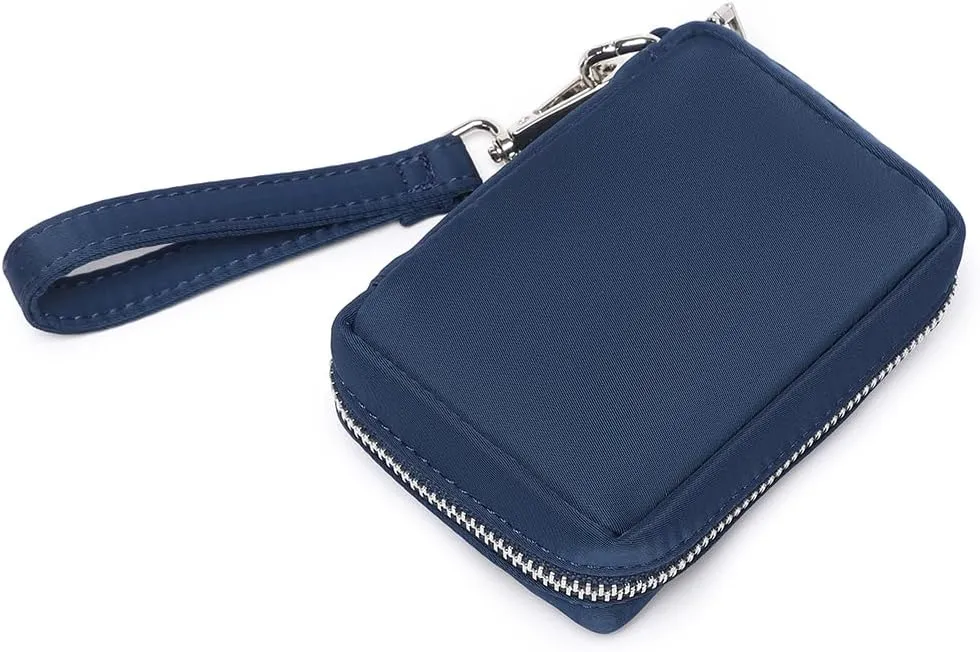 Womens Makeup Bag Wristband Bag Nylon Pouch Lightweight Ideal For Travel And Everyday Use (Nylon/Navy Blue)