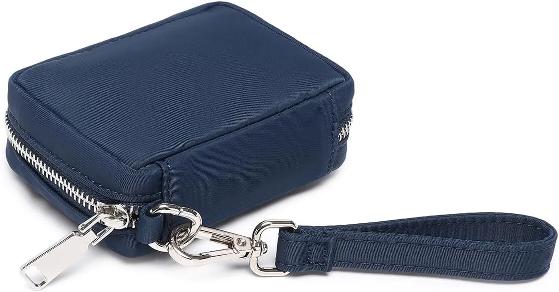 Womens Makeup Bag Wristband Bag Nylon Pouch Lightweight Ideal For Travel And Everyday Use (Nylon/Navy Blue)