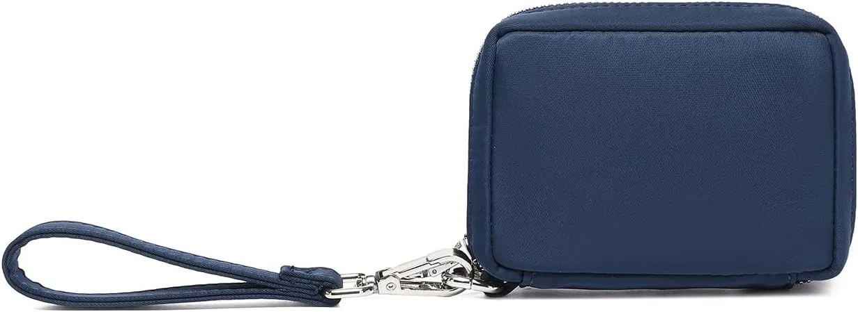 Womens Makeup Bag Wristband Bag Nylon Pouch Lightweight Ideal For Travel And Everyday Use (Nylon/Navy Blue)