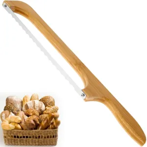 Wooden Bread Bow Knife, 15.7" Serrated Bagel Knife Sourdough Cutter Fiddle Bow Bread Slicer