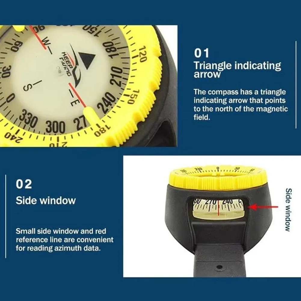 Wrist Compass,Multifunctional Compass,Professional Waterproof 5ATM Marine Navigation Wrist Compass with 2.5in Dial and 14.5in Adjustable Strap for Outdoor Sports Diving,Sailing,Survival Emergency