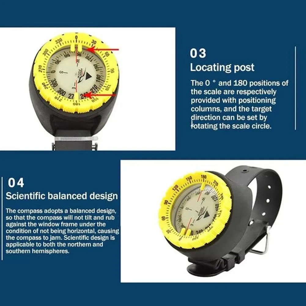 Wrist Compass,Multifunctional Compass,Professional Waterproof 5ATM Marine Navigation Wrist Compass with 2.5in Dial and 14.5in Adjustable Strap for Outdoor Sports Diving,Sailing,Survival Emergency