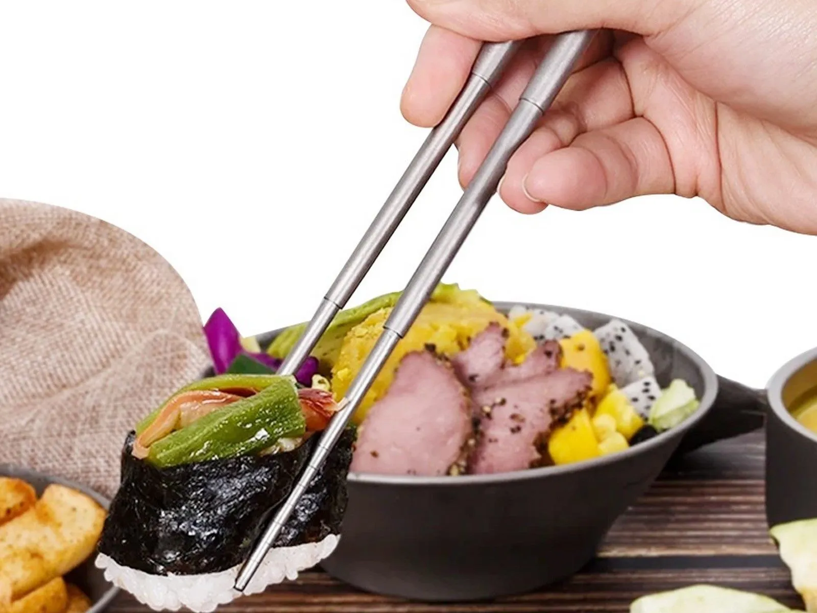 X Stainless Folding Bag Foldable Functional Super affordable Storage 5Pcs Set Cutlery Utensil with 2 Steel
