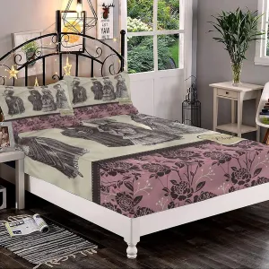 XISUNYA Decorative Bedding Sheet Set Cal-King Size, Victorian Deep Pockets Fitted Sheet & 2 Pillow Sham Set, Women Fashion Handbag Print Microfiber 3pc Bed Sheets Set, for Mattress (Deep: 5"-15")