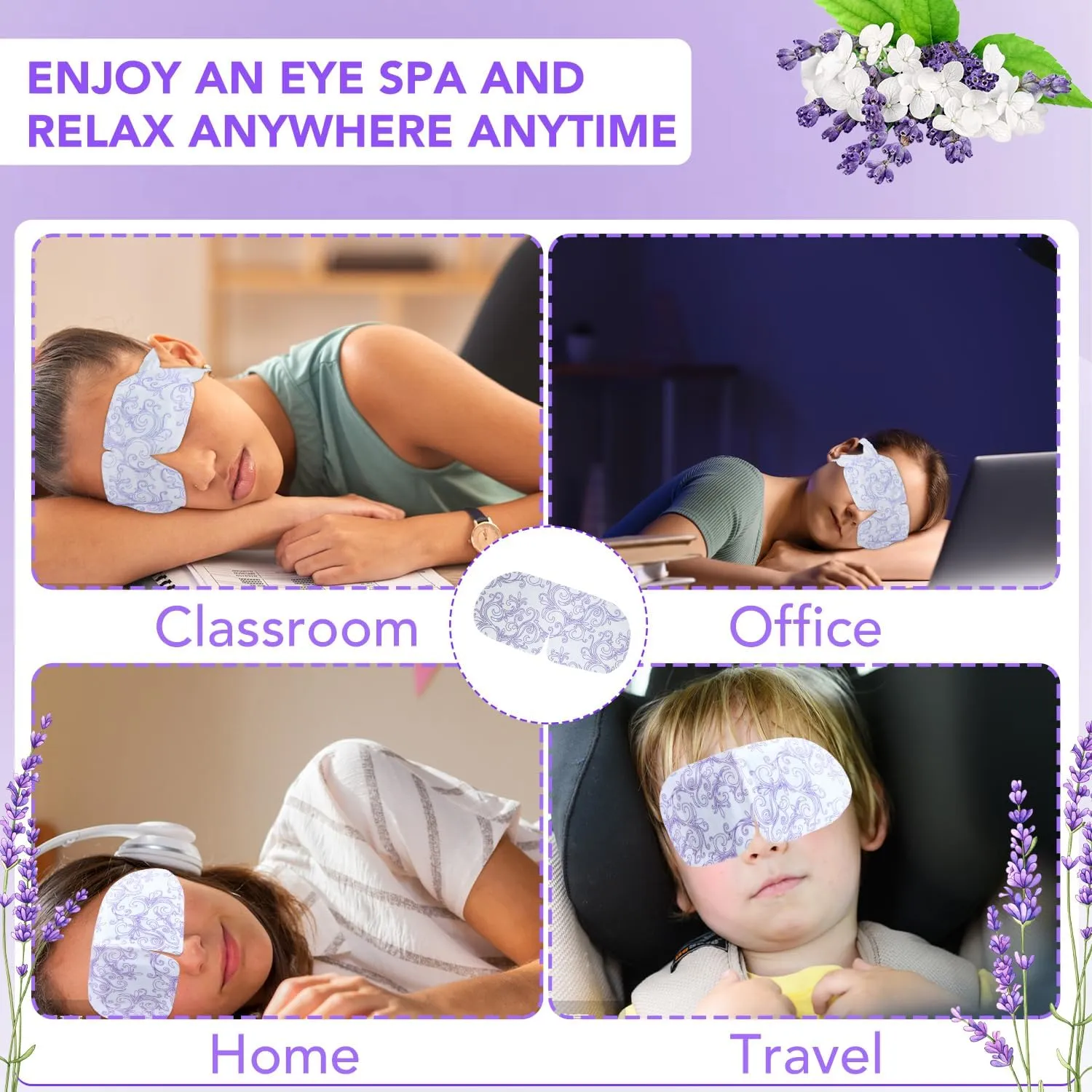 XPCARE 60 Pack Steam Eye Masks for Dry Eyes, Self Heated Steam Warm Eye Mask, Disposable Heated Eye Mask for Dark Circles, Puffy Eyes, Relief Stress Eye Fatigue (Lavender)