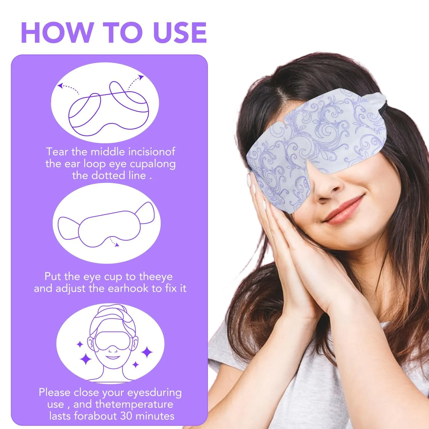 XPCARE 60 Pack Steam Eye Masks for Dry Eyes, Self Heated Steam Warm Eye Mask, Disposable Heated Eye Mask for Dark Circles, Puffy Eyes, Relief Stress Eye Fatigue (Lavender)