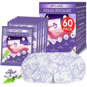 XPCARE 60 Pack Steam Eye Masks for Dry Eyes, Self Heated Steam Warm Eye Mask, Disposable Heated Eye Mask for Dark Circles, Puffy Eyes, Relief Stress Eye Fatigue (Lavender)