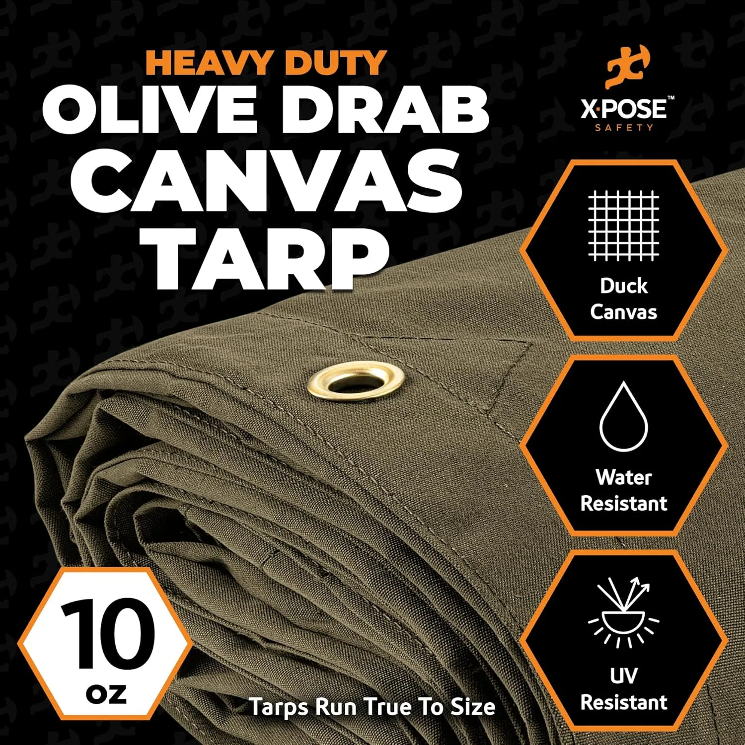 Xpose Safety Canvas Tarp - 10oz Olive Drab Canvas Tarps Heavy Duty Water Resistant with Brass Grommets- Multipurpose Outdoor Tarpaulin for Camping, Canopy, Trailer, Equipment Cover 14' x 14'
