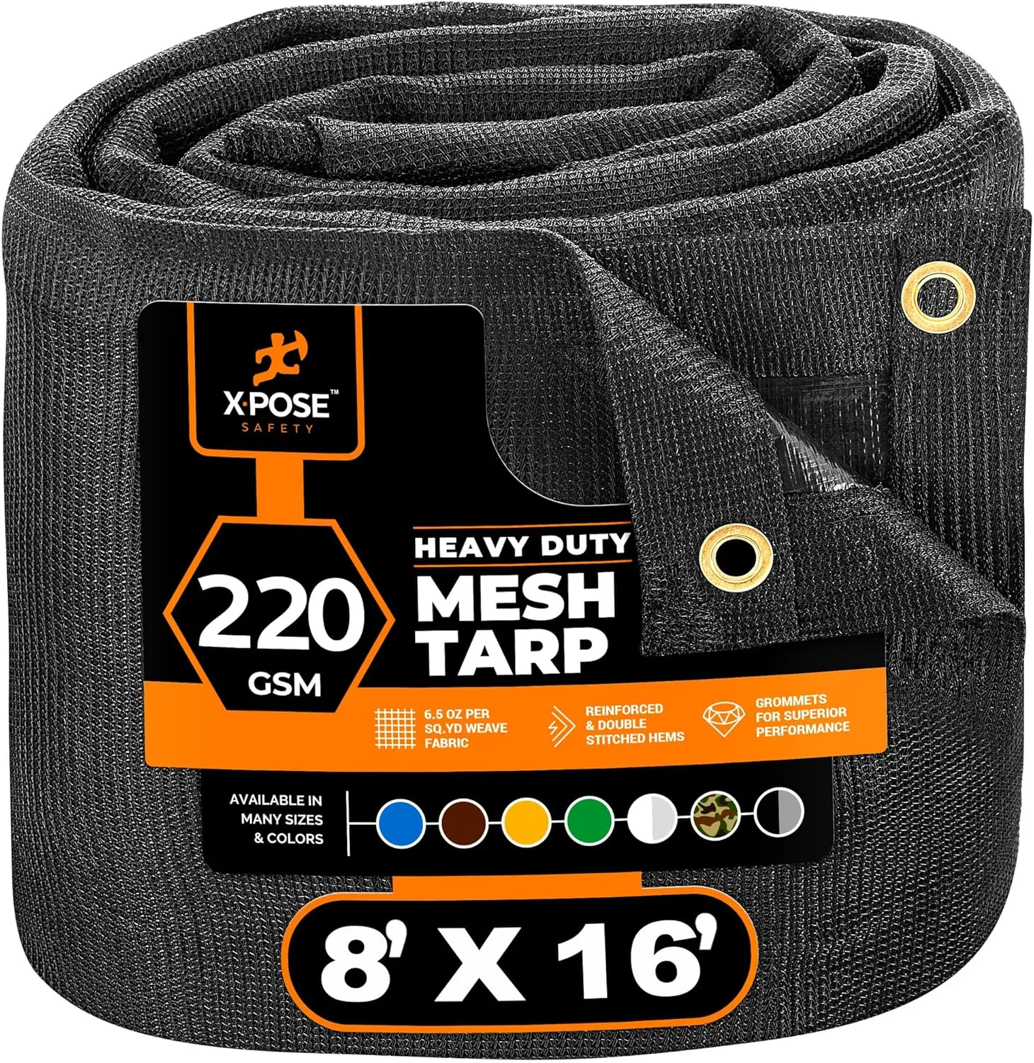 Xpose Safety Heavy Duty Mesh Tarp – 8’ x 16’ Multipurpose Black Protective Cover with Air Flow - Use for Tie Downs, Shade, Fences, Canopies, Dump Trucks – Weather and Tear Resistant