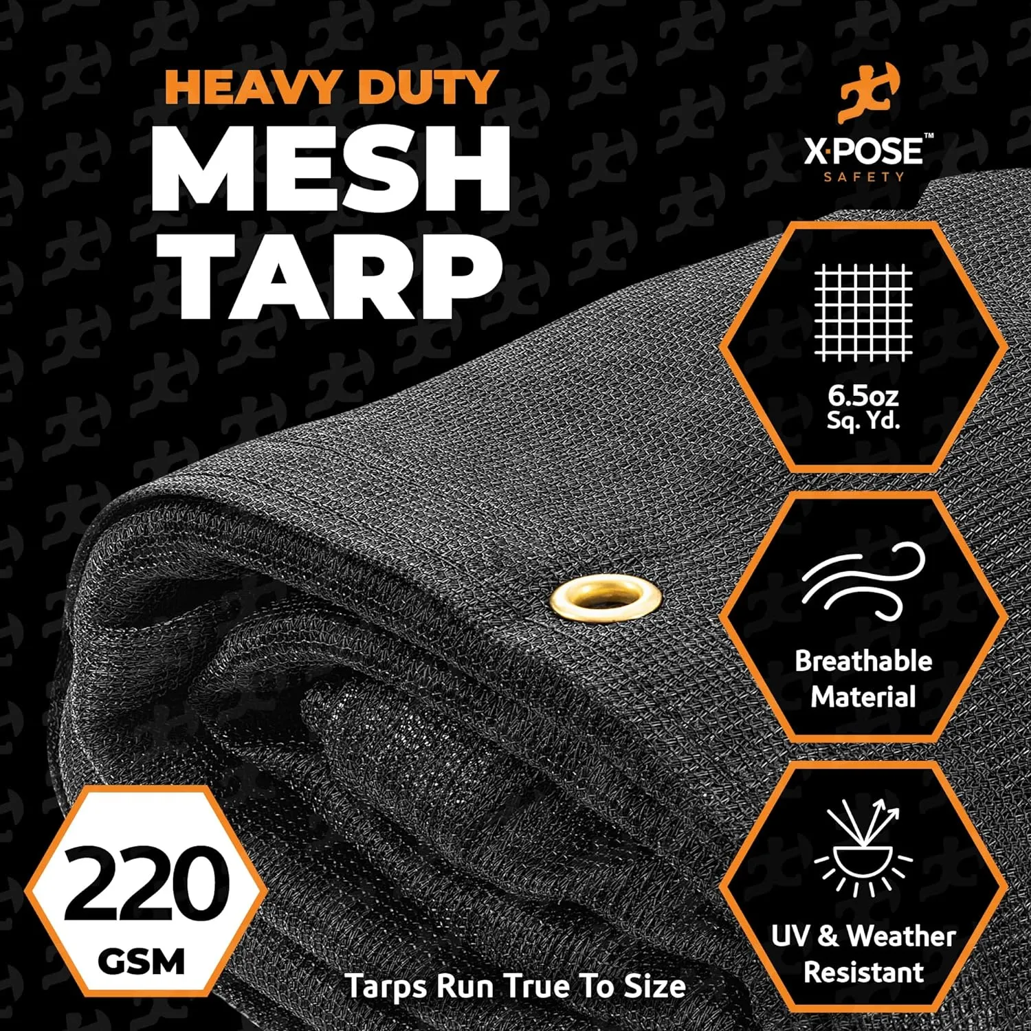 Xpose Safety Heavy Duty Mesh Tarp – 8’ x 16’ Multipurpose Black Protective Cover with Air Flow - Use for Tie Downs, Shade, Fences, Canopies, Dump Trucks – Weather and Tear Resistant