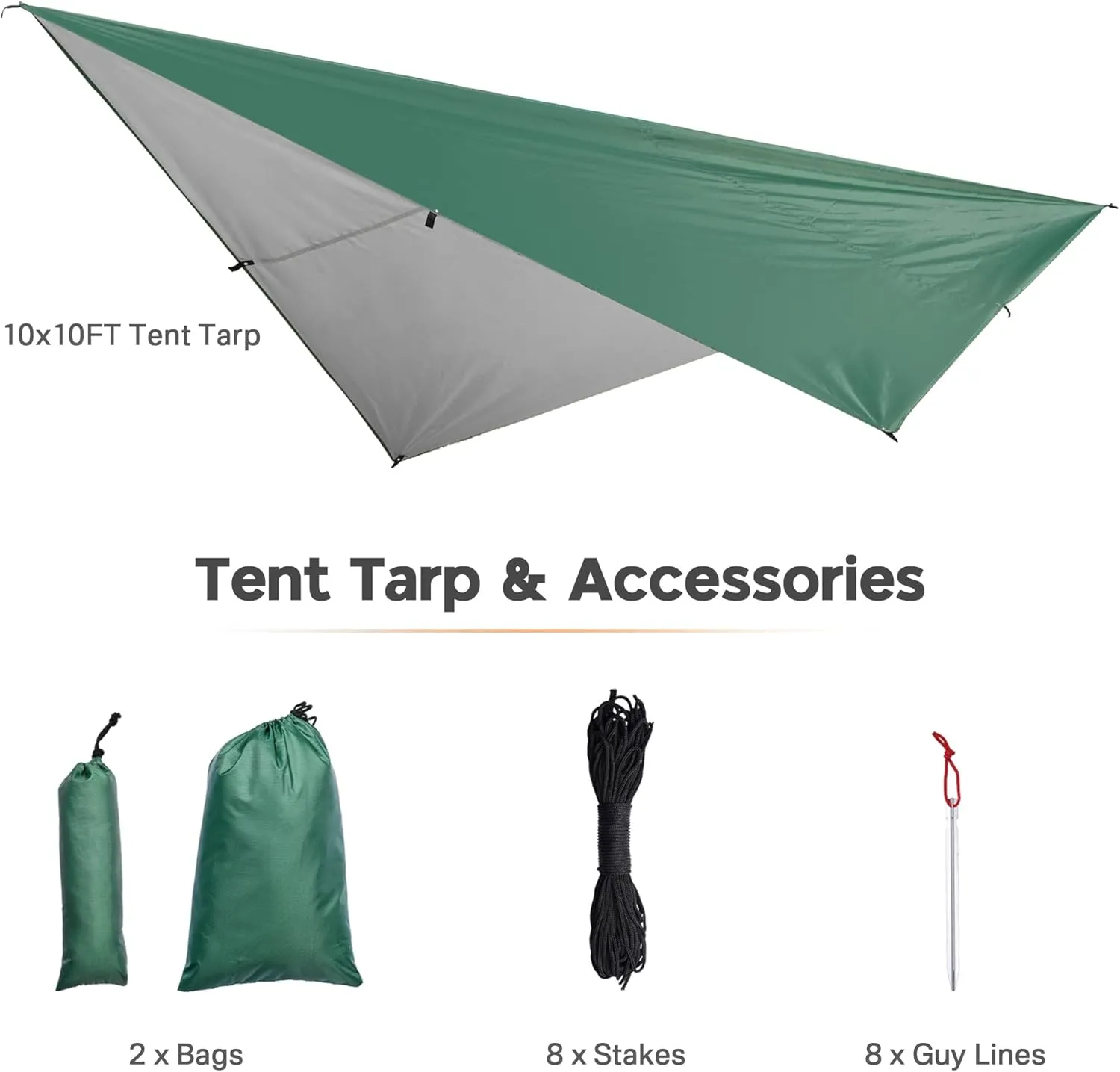 Yescom Hammock Rain Fly Waterproof Tent Tarp, 210D Oxford, UV Protection and PU3000mm Lightweight Shelter Canopy Including Accessories for Camping, Backpacking and Outdoor Adventure (Green-10x10FT)