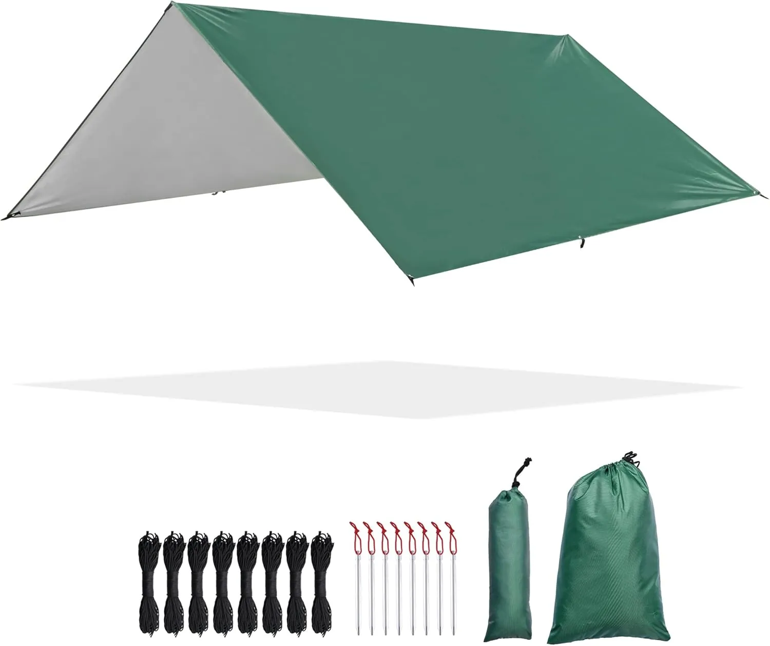 Yescom Hammock Rain Fly Waterproof Tent Tarp, 210D Oxford, UV Protection and PU3000mm Lightweight Shelter Canopy Including Accessories for Camping, Backpacking and Outdoor Adventure (Green-10x10FT)