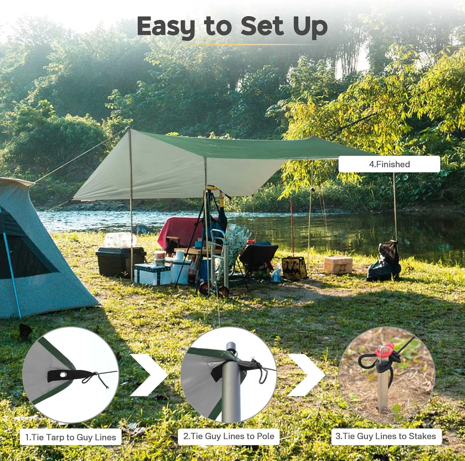 Yescom Hammock Rain Fly Waterproof Tent Tarp, 210D Oxford, UV Protection and PU3000mm Lightweight Shelter Canopy Including Accessories for Camping, Backpacking and Outdoor Adventure (Green-10x10FT)