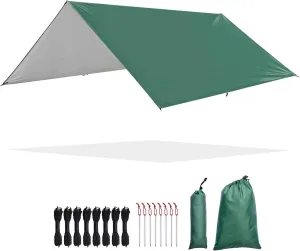Yescom Hammock Rain Fly Waterproof Tent Tarp, 210D Oxford, UV Protection and PU3000mm Lightweight Shelter Canopy Including Accessories for Camping, Backpacking and Outdoor Adventure (Green-10x10FT)
