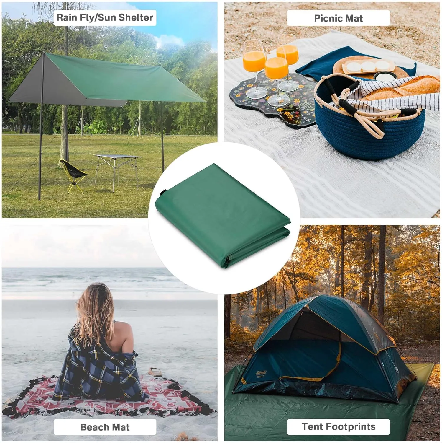 Yescom Hammock Rain Fly Waterproof Tent Tarp, 210D Oxford, UV Protection and PU3000mm Lightweight Shelter Canopy Including Accessories for Camping, Backpacking and Outdoor Adventure (Green-10x10FT)