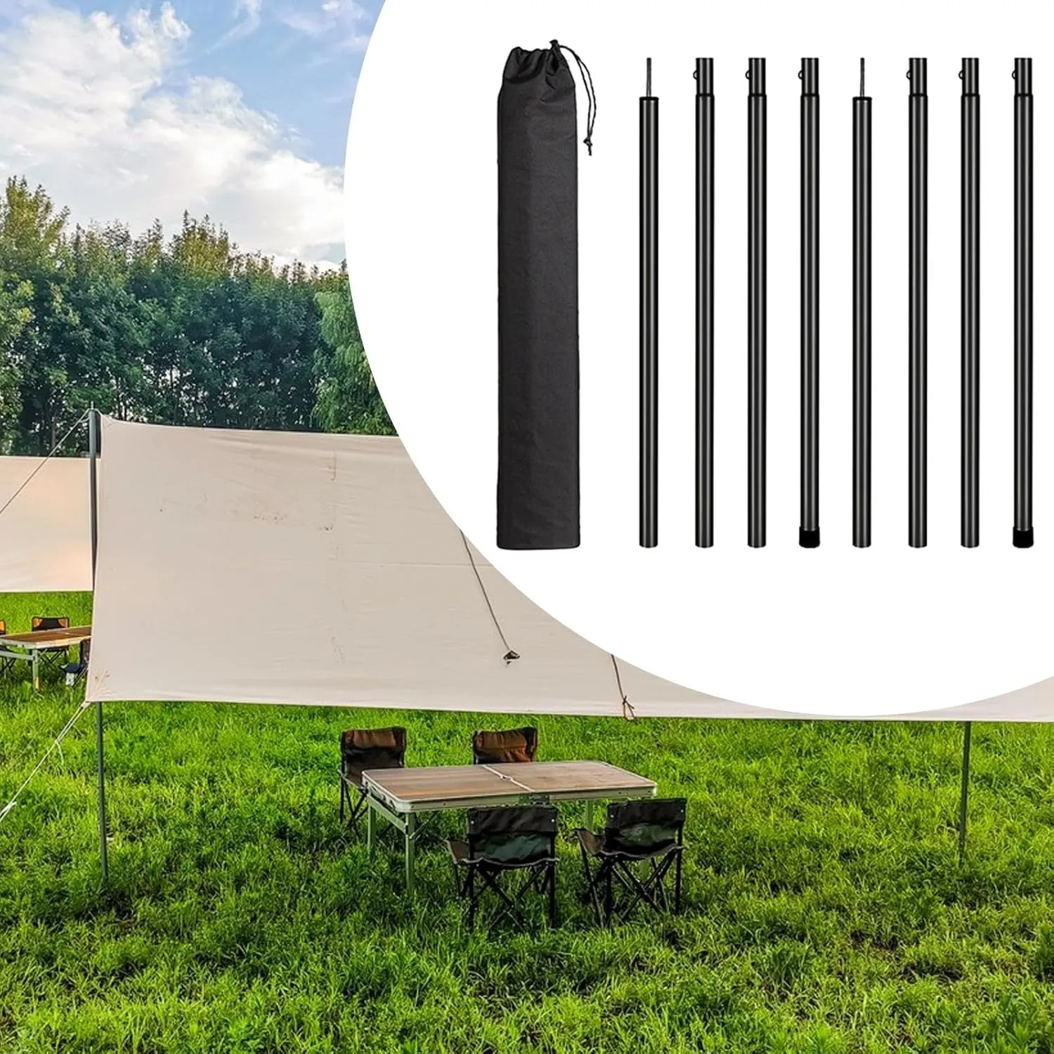Yiju 8Pcs Tent Poles for Tarp, Iron, Portable Accessories Premium Camping Tarp Poles Set Lightweight for Backpacking Awning Canopy