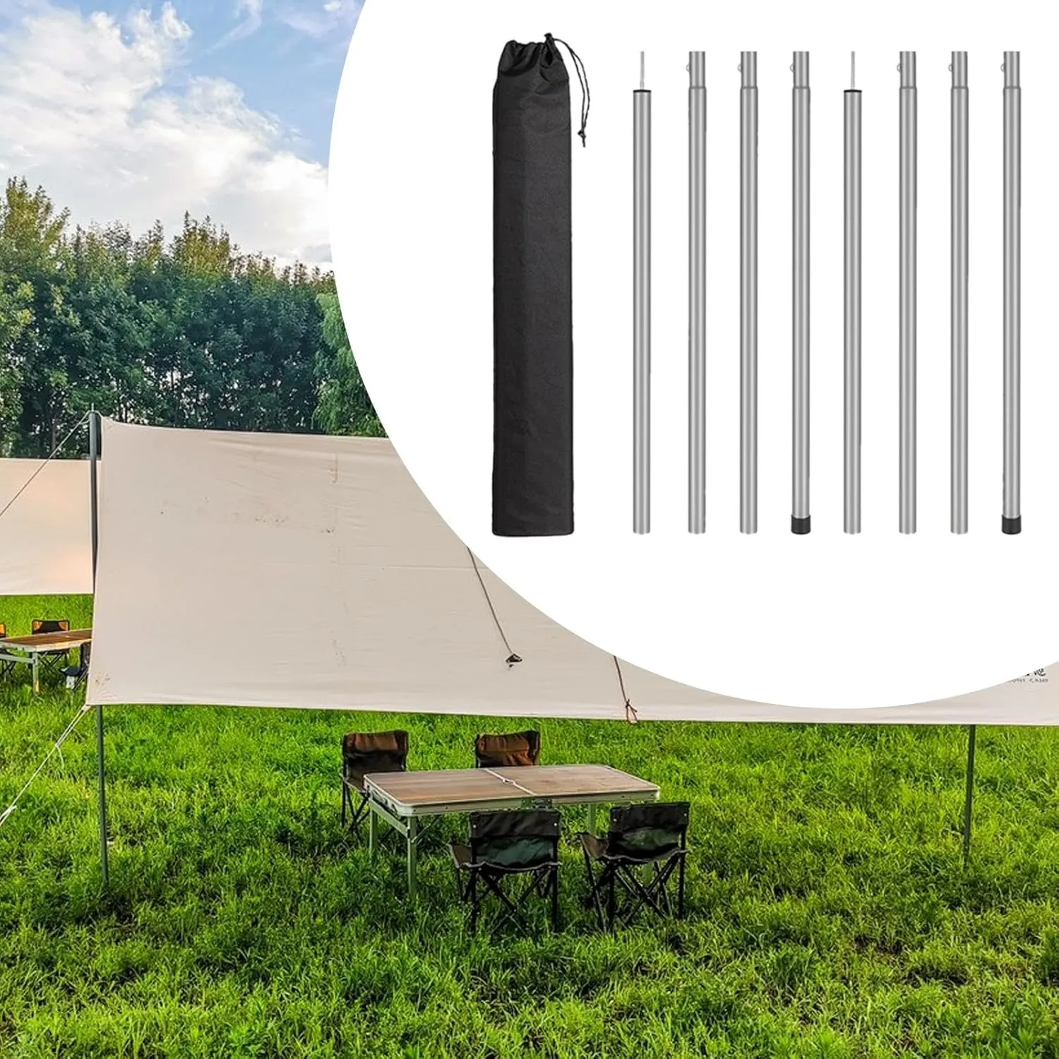 Yiju 8Pcs Tent Poles for Tarp, Iron, Portable Accessories Premium Camping Tarp Poles Set Lightweight for Backpacking Awning Canopy