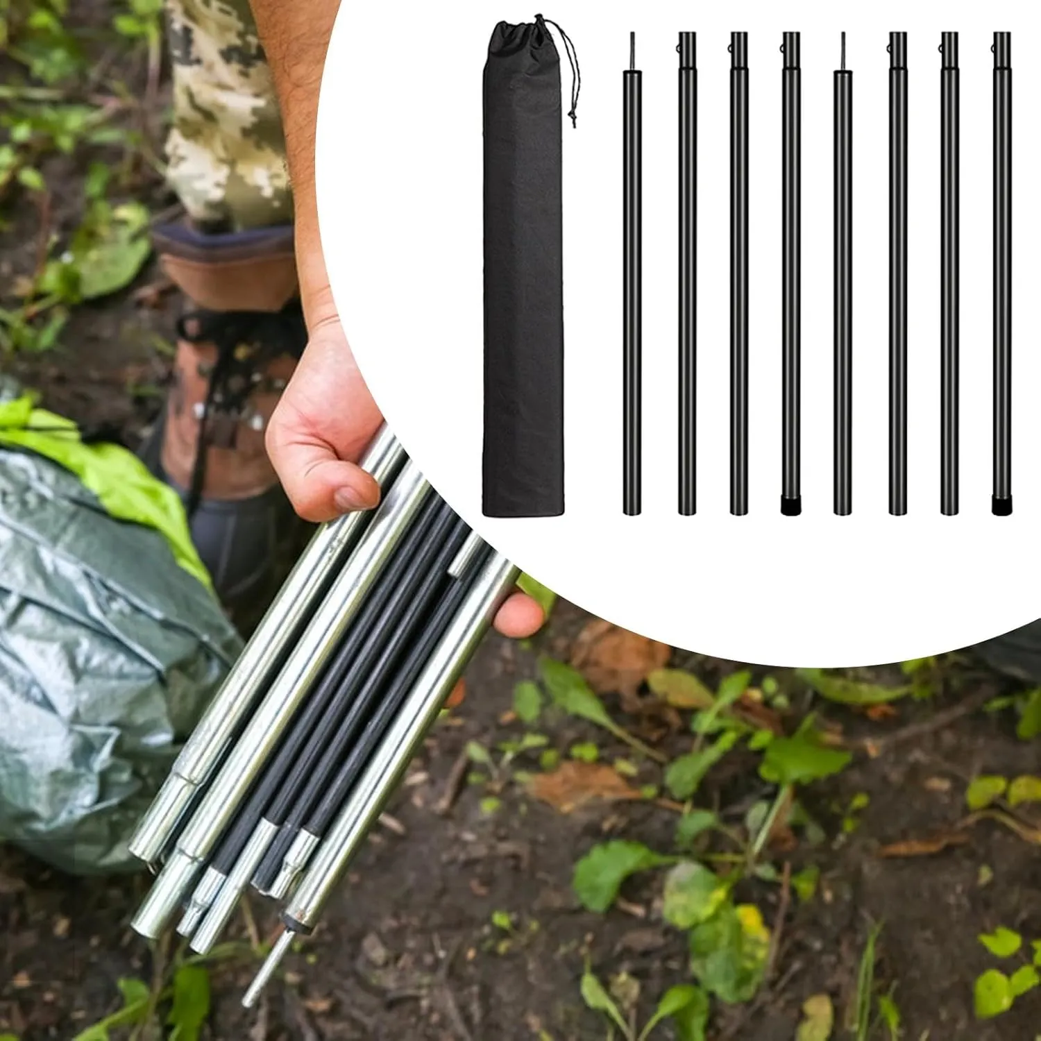 Yiju 8Pcs Tent Poles for Tarp, Iron, Portable Accessories Premium Camping Tarp Poles Set Lightweight for Backpacking Awning Canopy