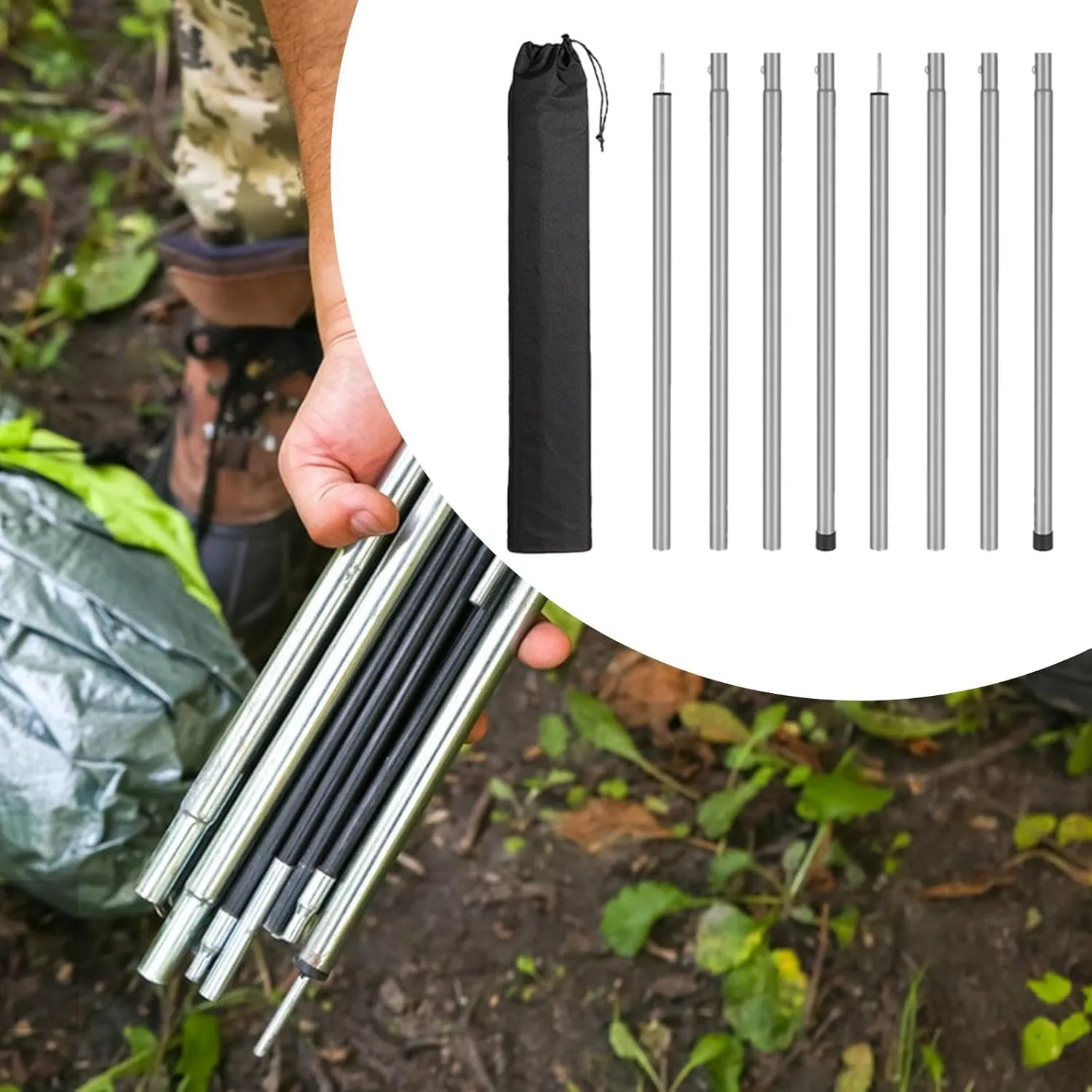 Yiju 8Pcs Tent Poles for Tarp, Iron, Portable Accessories Premium Camping Tarp Poles Set Lightweight for Backpacking Awning Canopy