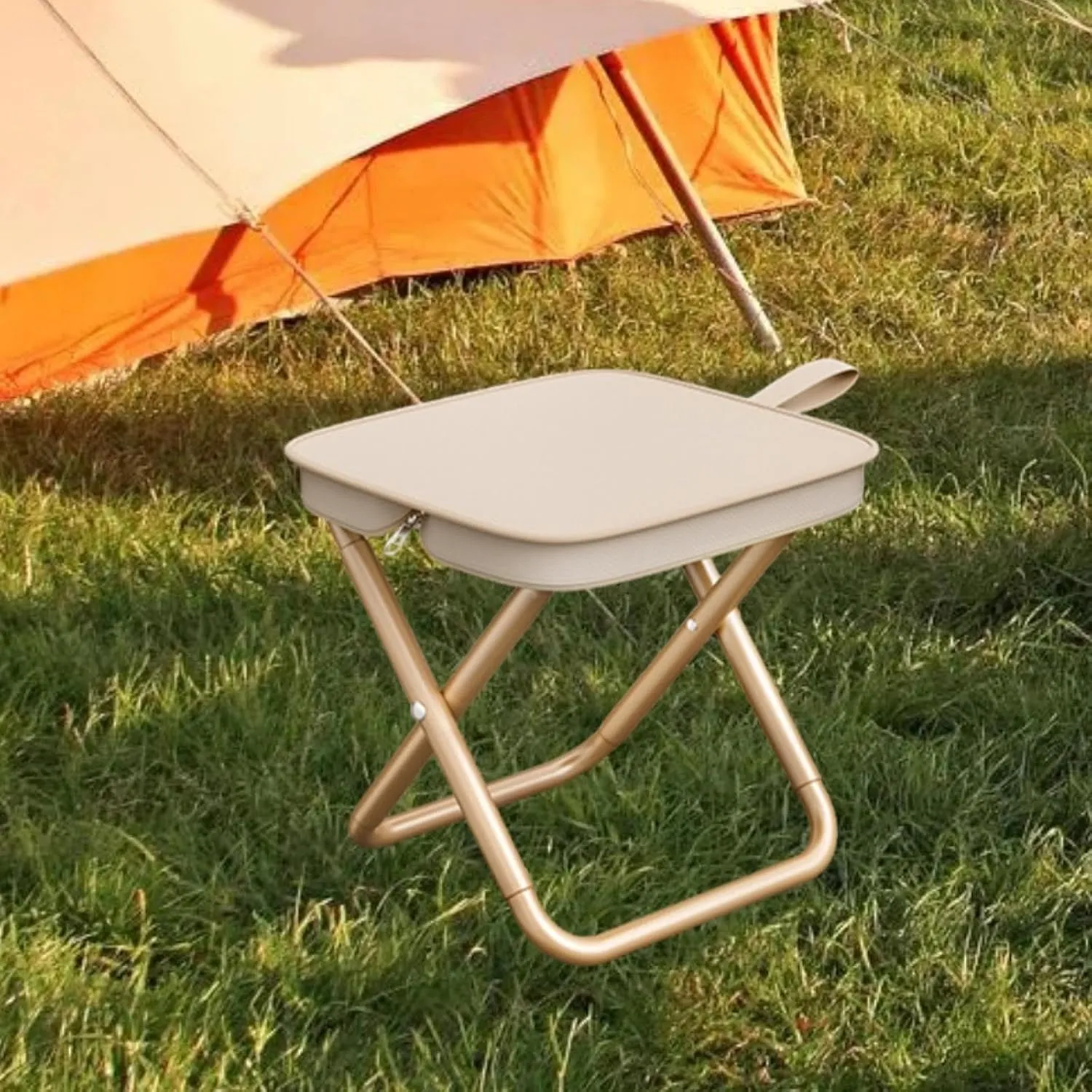 Yiju Compact Portable Chair for Travel Concerts and Gardening, Khaki 28.5x24x23cm