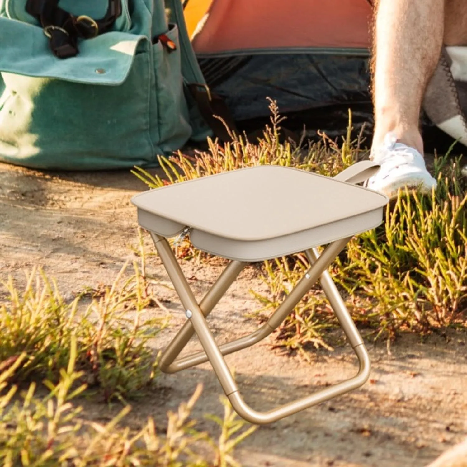Yiju Compact Portable Chair for Travel Concerts and Gardening, Khaki 28.5x24x23cm