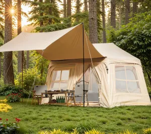 YOLENY 3-4 Person Inflatable Tents for Camping with Dual-Side Weatherproof Canopy with Hand Pump, Glamping Tent, Easy Setup, Waterproof Windproof