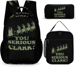 You Serious Clark Unisex 3 Pcs Backpack Combination Set 16 In Daypack Insulated Lunch Bag Portable Pencil Case