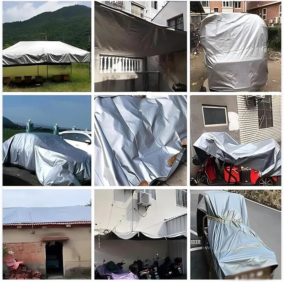 Zfmnoyev Heavy Duty Waterproof Tarp, Flame Retardant Tarpaulin with Grommets, Tear Resistance, Durable Outdoor Car Canopy Tent Cover (Color : Gray, Size : 8x10m)