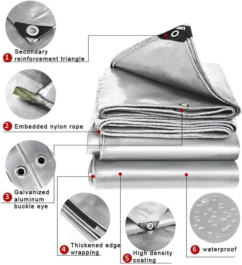 Zfmnoyev Heavy Duty Waterproof Tarp, Flame Retardant Tarpaulin with Grommets, Tear Resistance, Durable Outdoor Car Canopy Tent Cover (Color : Gray, Size : 8x10m)