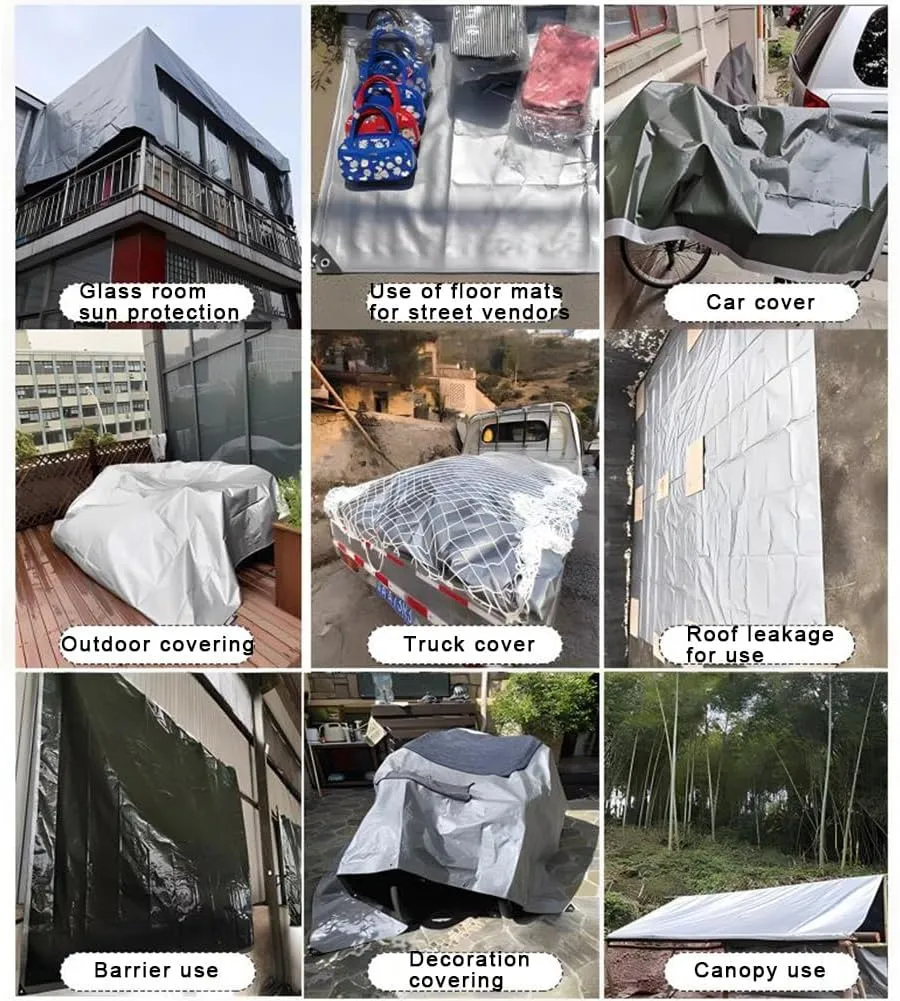 Zfmnoyev PE Dustproof Rainproof Tarpaulin, Heavy Duty Tarp Canvas, Coverage Tarp, Tear Resistant, Multi-Use Protective Cover Car Cover/Pergola (Color : Gray, Size : 8x10m)