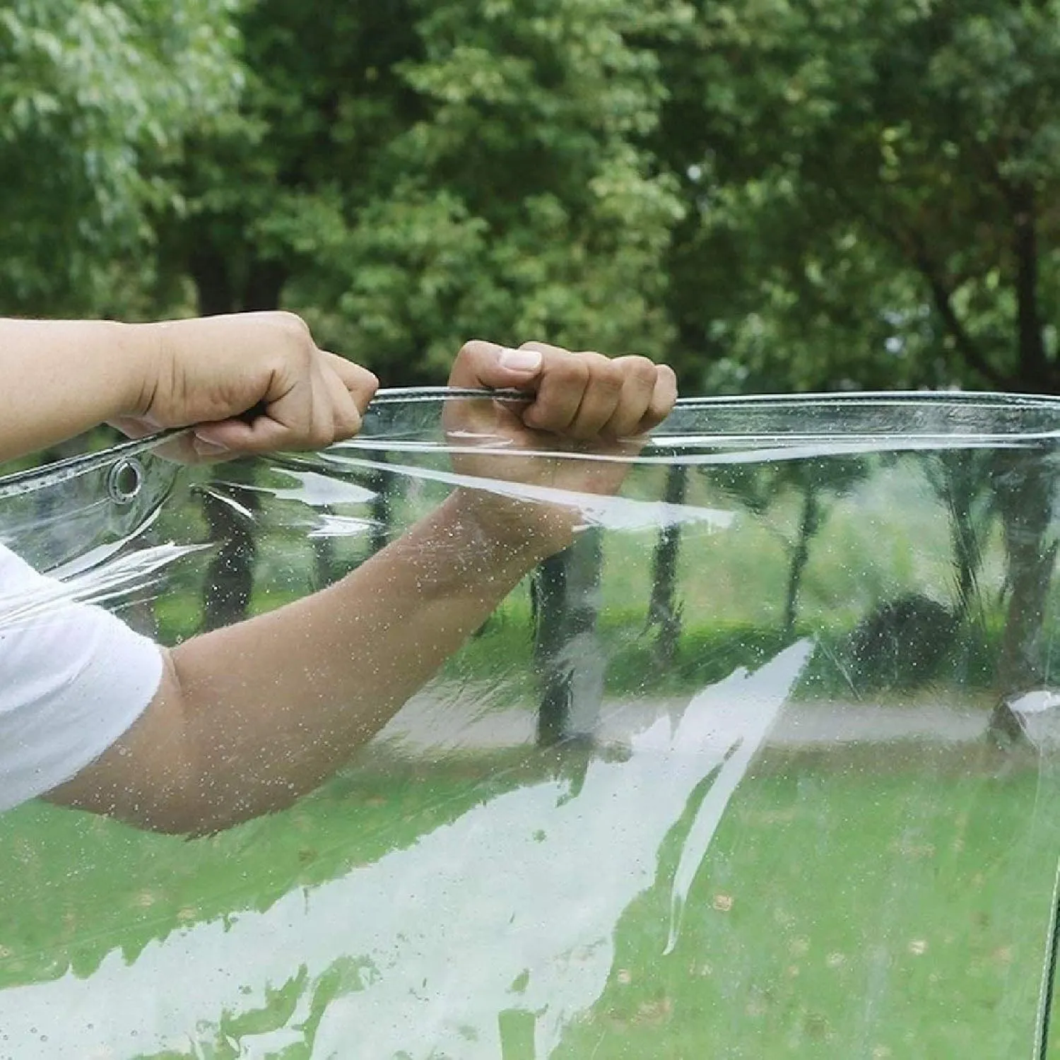 ZHANGQINGXIU Transparent PVC Tarpaulin, Waterproof Tent Cover, 12mil Thickness Tear Resistant Rubber Reinforced Angle Includes Grommets Every 1.6 'on All Sides (Color : Clear, Size : 5x2.3m)